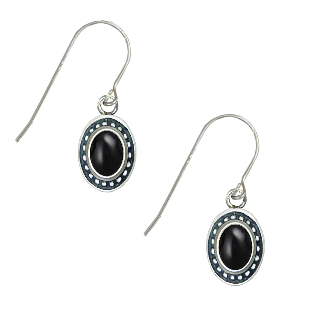 Sterling Silver Black Onyx Gemstone Drop Dangle Earrings